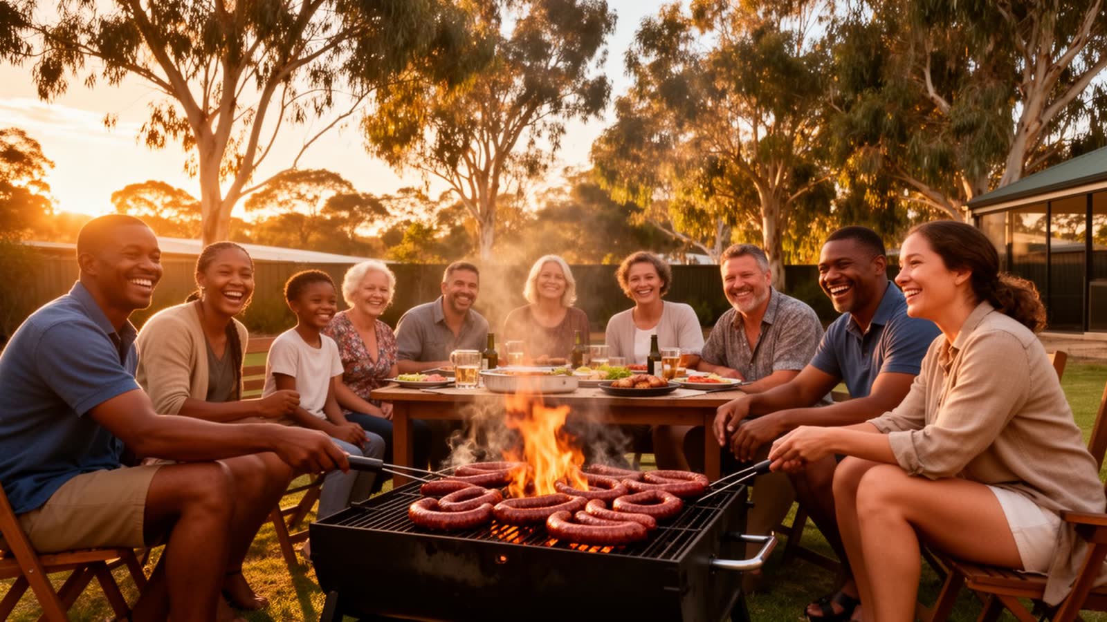South African family enjoying a braai in Australia